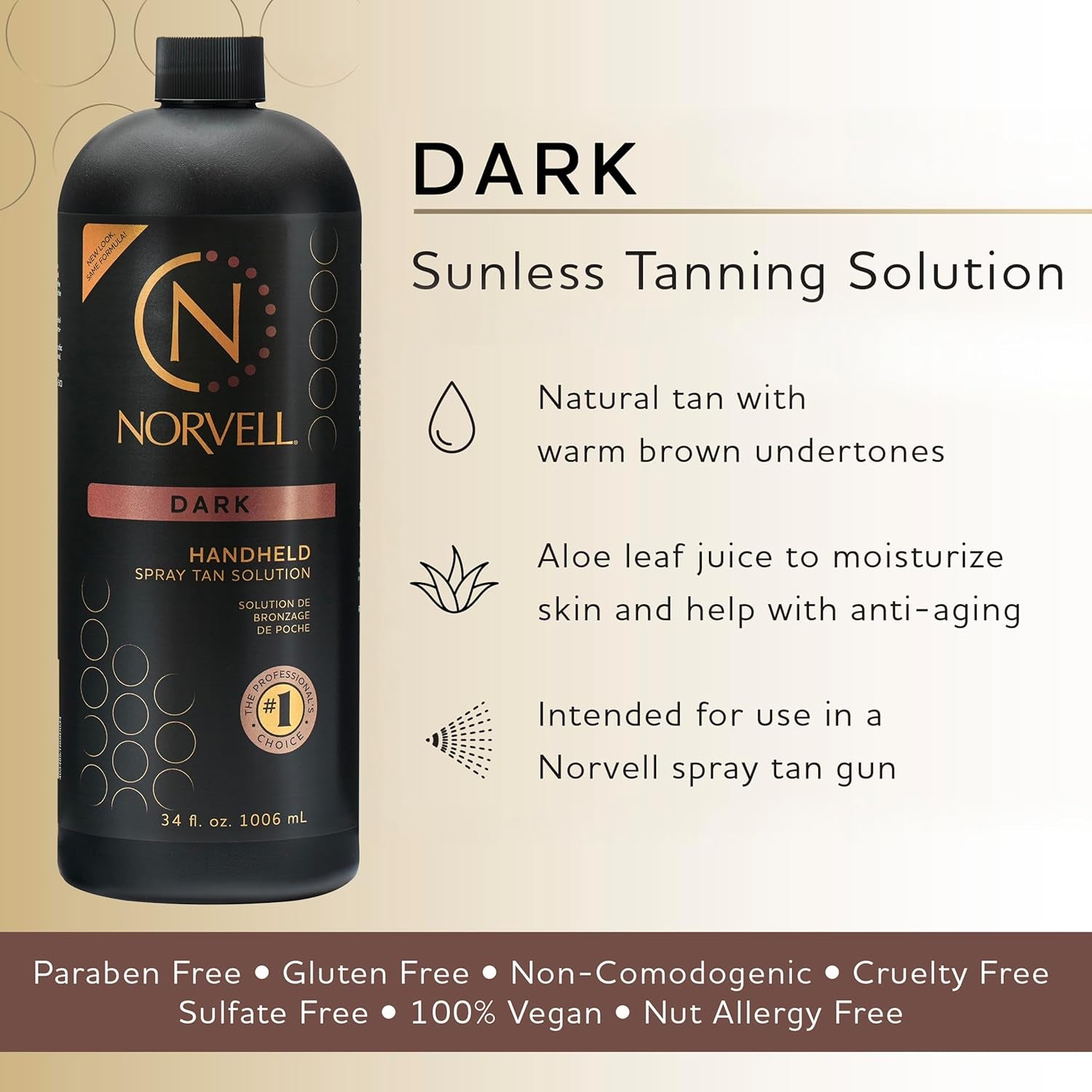 Premium Spray Tan Solution Dark 34 Fl Oz – Professional Sunless Tanning Formula for Deep Natural Bronze, Streak-Free, Fast-Drying, Long-Lasting Sunless Color