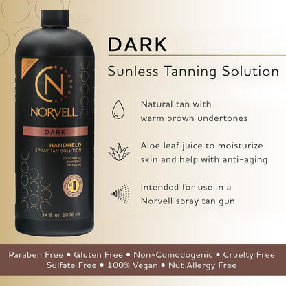 Premium Spray Tan Solution Dark 34 Fl Oz – Professional Sunless Tanning Formula for Deep Natural Bronze, Streak-Free, Fast-Drying, Long-Lasting Sunless Color