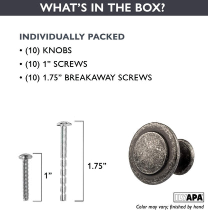 Antique Iron Kitchen Cabinet Knobs - 1 1/4 Inch round Drawer Handles - 10 Pack of Beveled round Kitchen Cabinet Hardware