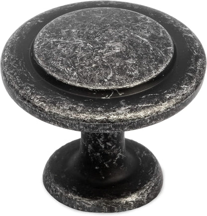 Antique Iron Kitchen Cabinet Knobs - 1 1/4 Inch round Drawer Handles - 10 Pack of Beveled round Kitchen Cabinet Hardware