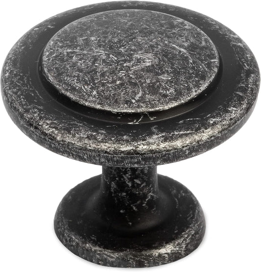 Antique Iron Kitchen Cabinet Knobs - 1 1/4 Inch round Drawer Handles - 10 Pack of Beveled round Kitchen Cabinet Hardware