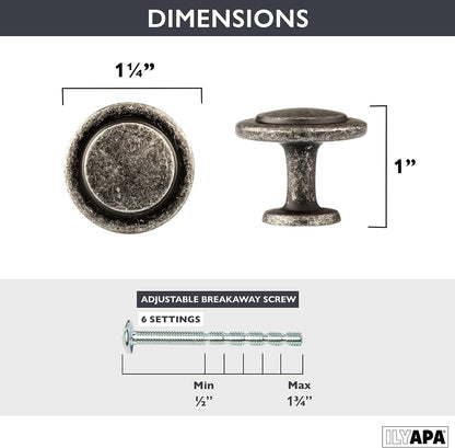 Antique Iron Kitchen Cabinet Knobs - 1 1/4 Inch round Drawer Handles - 10 Pack of Beveled round Kitchen Cabinet Hardware