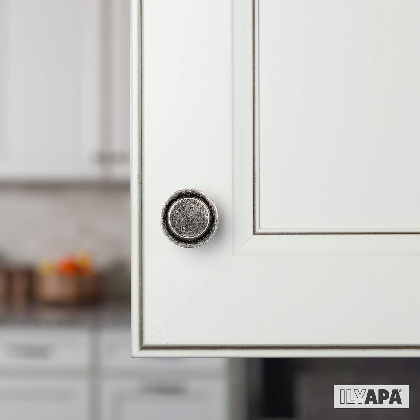 Antique Iron Kitchen Cabinet Knobs - 1 1/4 Inch round Drawer Handles - 10 Pack of Beveled round Kitchen Cabinet Hardware