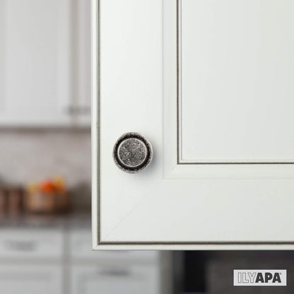 Antique Iron Kitchen Cabinet Knobs - 1 1/4 Inch round Drawer Handles - 10 Pack of Beveled round Kitchen Cabinet Hardware